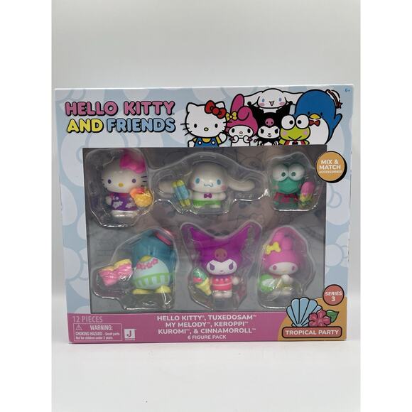 Jazwares Collectible Hello Kitty And Friends 6 Figure Pack Tropical Party Sealed - Picture 1 of 14